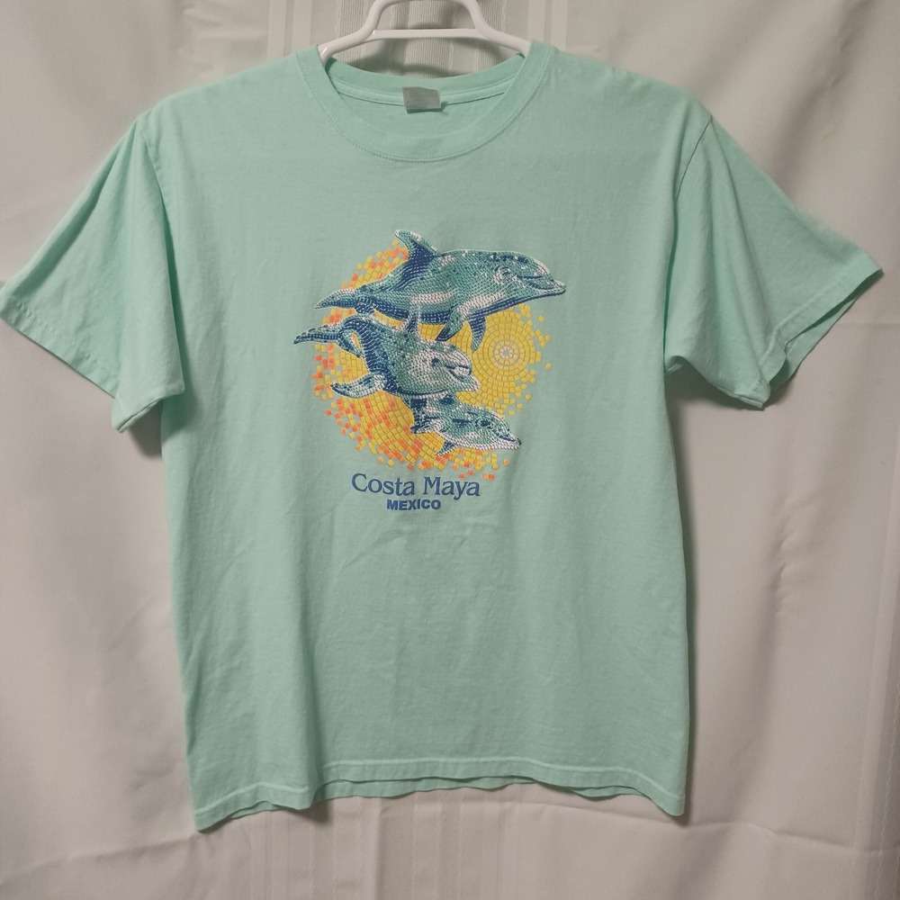 Yazbek Costa Maya Mexico Dolphin Mosaic Graphic T-Shirt Mint Green Mens Large